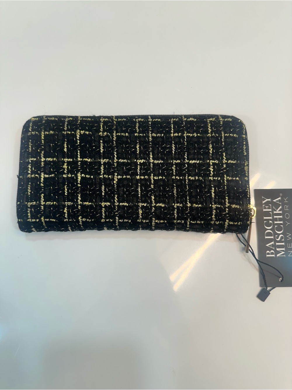 Badgley Mischka Black Tweed Zip Card Wallet with Gold Accents - Picture 4 of 9